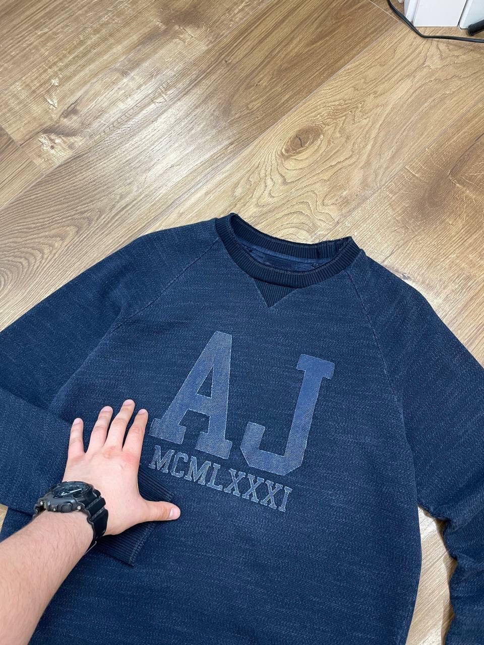 Armani × Vintage Vintage Armani Jeans Blue Big Logo Y2K Style Sweatshirt Size US XL / EU 56 / 4 - 8 Thumbnail