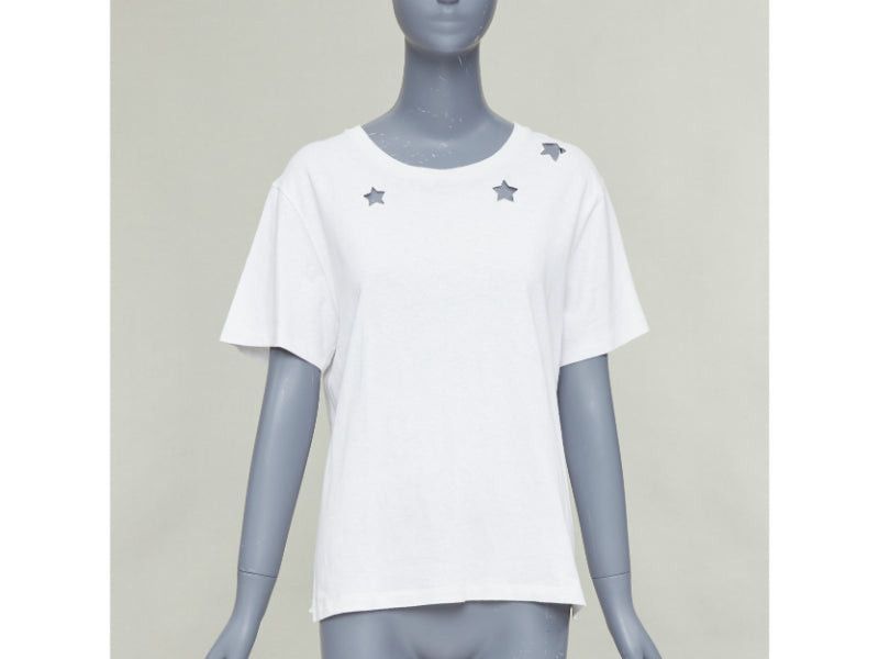 Saint Laurent Paris SAINT LAURENT off white cotton star embroidered cut out relaxed tshirt Size S / US 4 / IT 40 - 1 Thumbnail