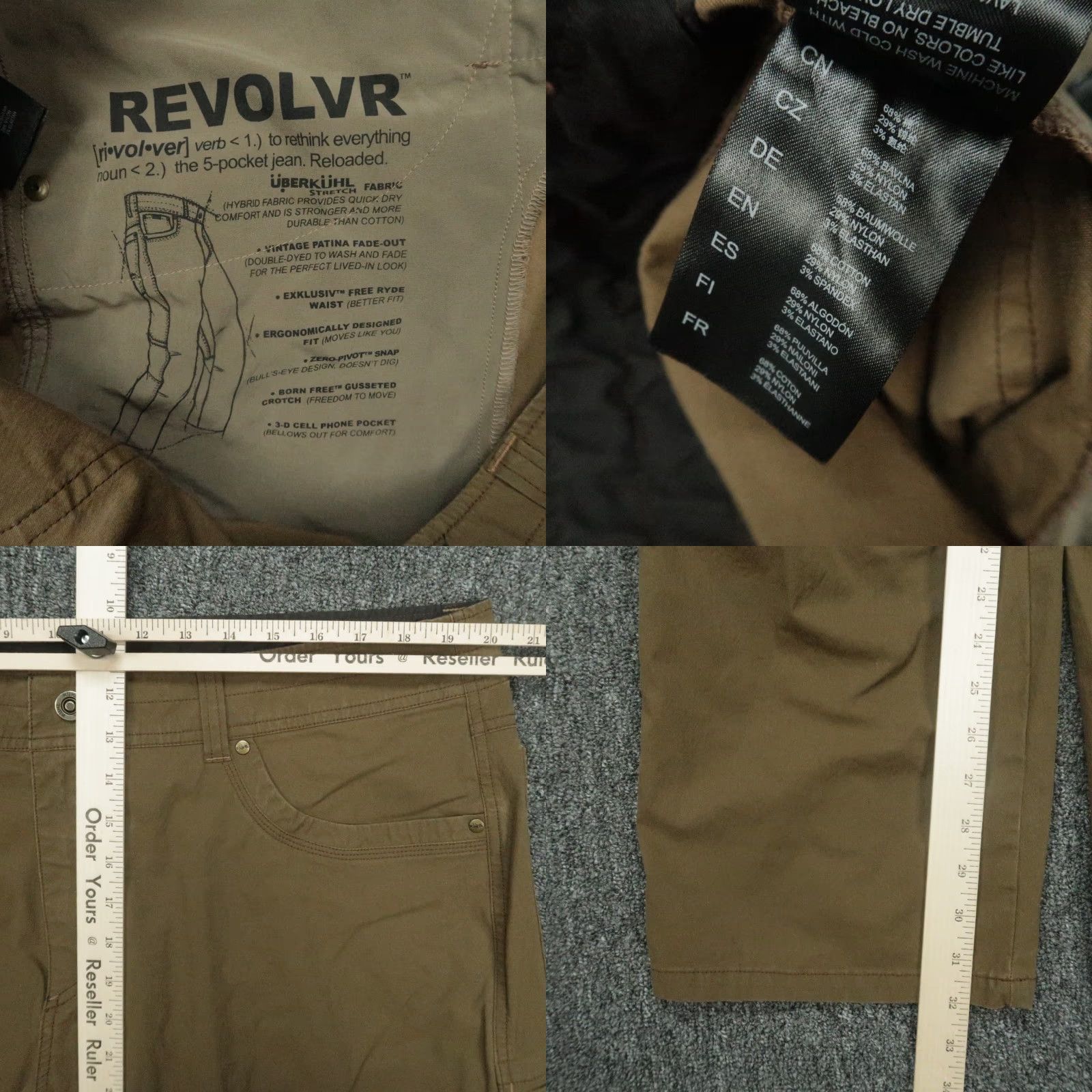 Vintage Kuhl Revolvr Pants Mens 40x32 Green Brown Vintage Patina Dye Chino Pocket 5-0rtn Stretch Regular Straight 40 Inseam Casual Travel Workwear Mens Size US 40 / EU 56 - 8 Thumbnail