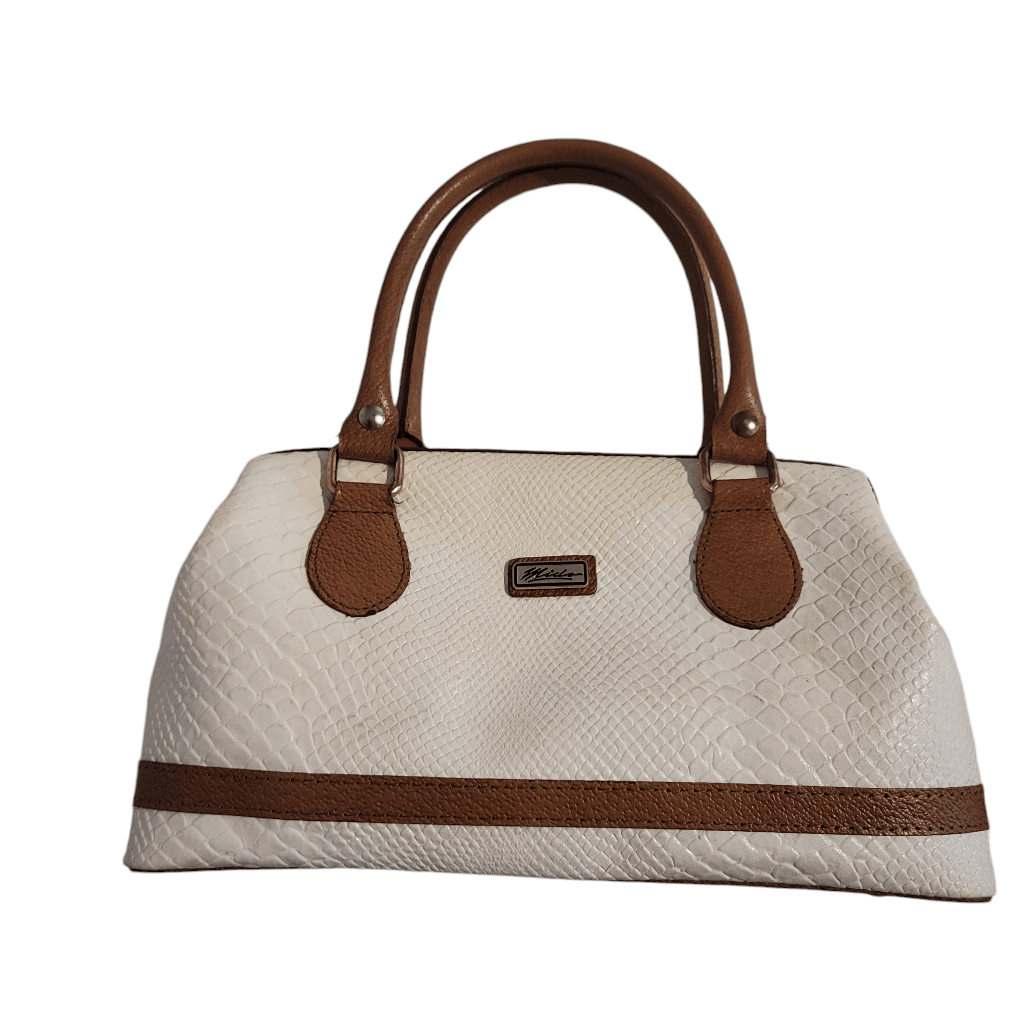 NBDN Nobrandedon Mido Leather White & Tan Snake Alligator Top Handle Bag Size ONE SIZE - 15 Thumbnail