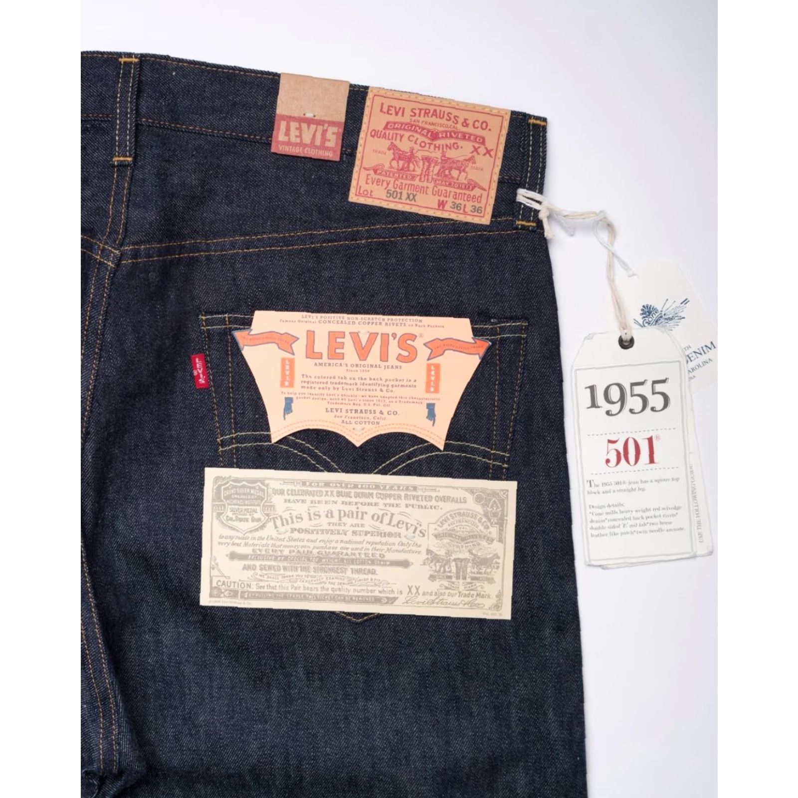 LEVI’S LVC / 501XX 1955 selvedge denim LVC Levi's Vintage Clothing Big E 1955 501 XX Raw Selvedge