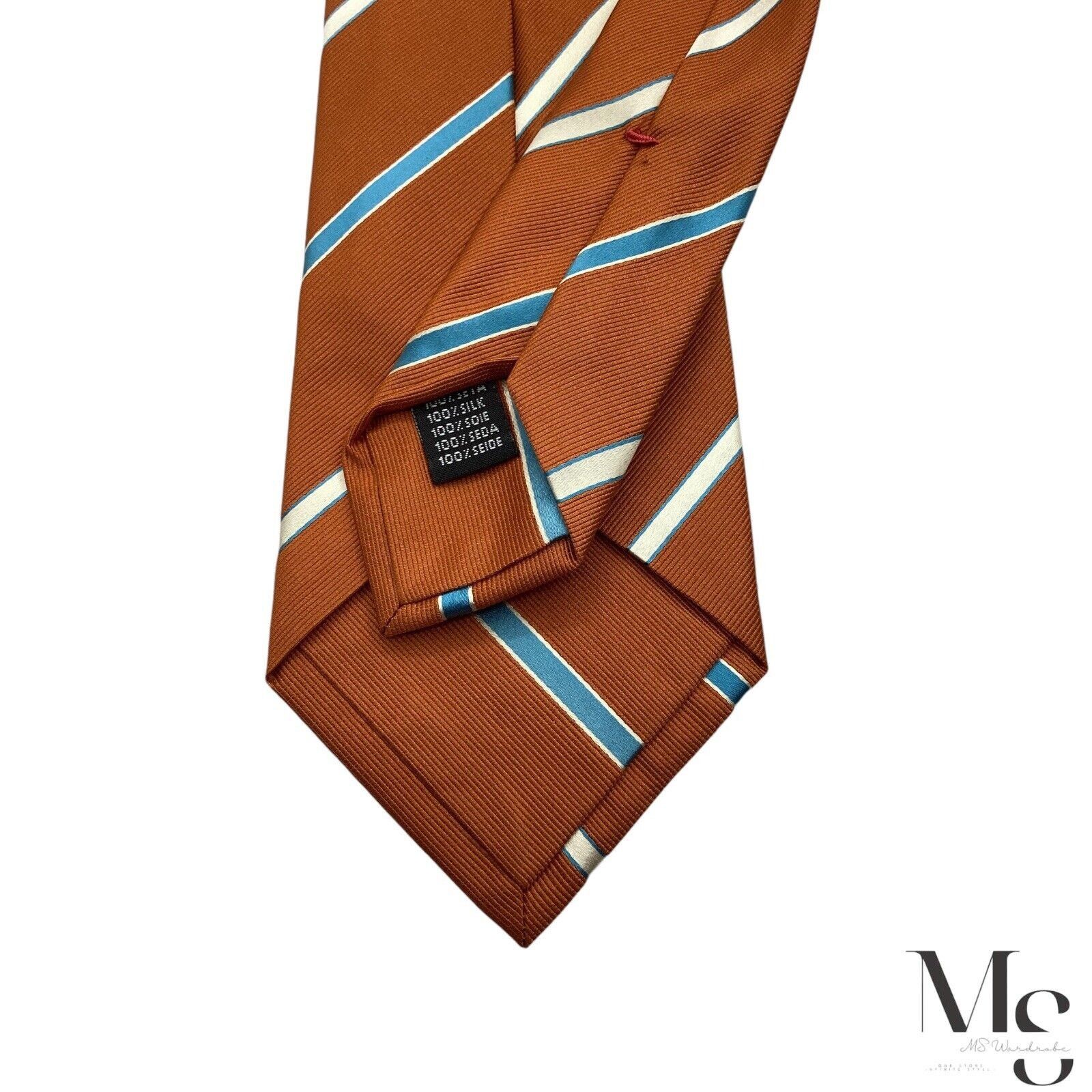 Isaia ISAIA NAPOLI Orange Striped Silk Tie Made In Italy W: 3.5" E Size ONE SIZE - 5 Thumbnail