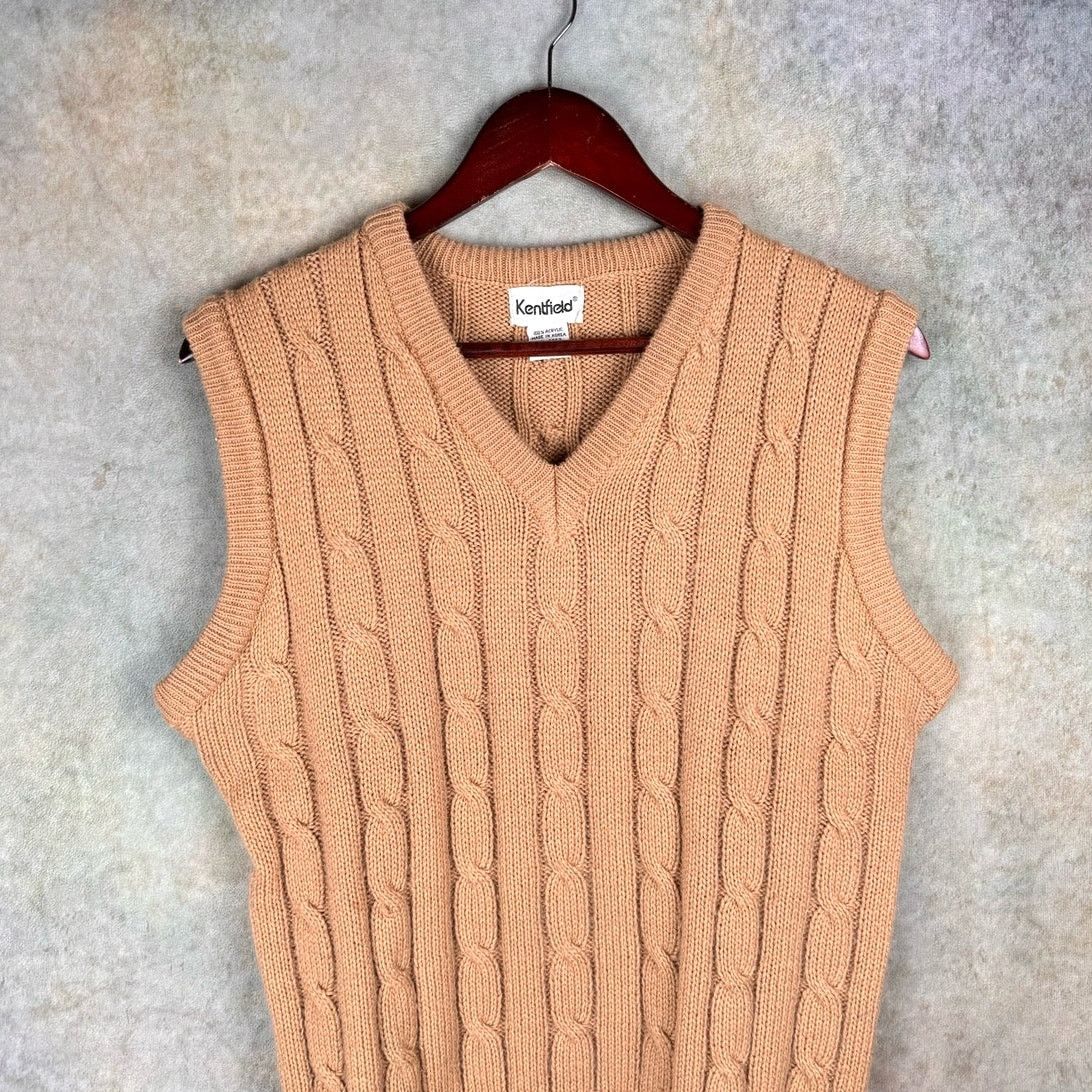 Vintage VTG 90s Cable Knit Sweater Vest Mens Sz M Tan Brown Size US M / EU 48-50 / 2 - 2 Thumbnail