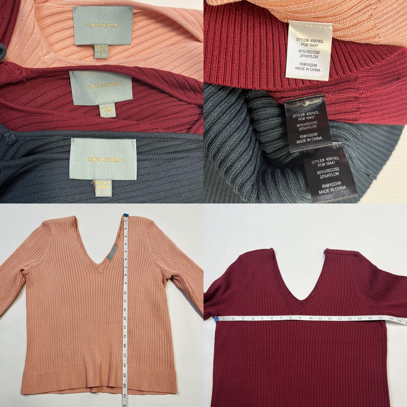 Vintage Skies Are Blue Sweater Womens Large Pink Ribbed V Neck Pullover Lot 3” Size L / US 10 / IT 46 - 8 Thumbnail