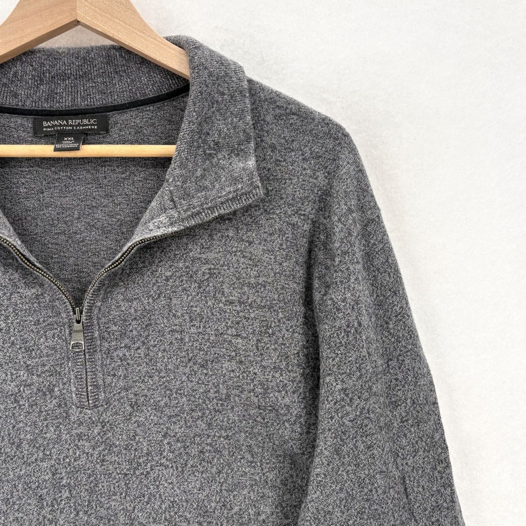 Banana Republic Banana Republic Sweater Mens 2XL Gray Pima Cotton Cashmere 1/2 Zip Mock Neck Pullover Knit Front Solid Size US XXL / EU 58 / 5 - 2 Thumbnail