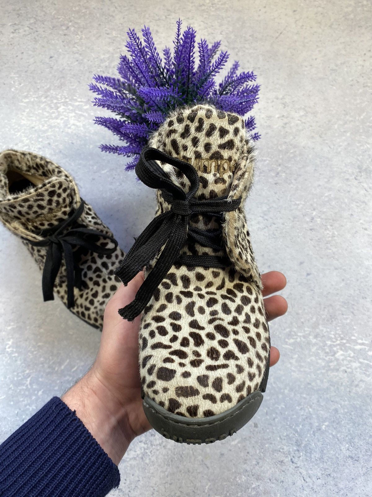 If Six Was Nine Vintage Y2K Bumper Pony Fur Leopard Lace Up Boots Size US 6 / IT 36 - 17 Thumbnail