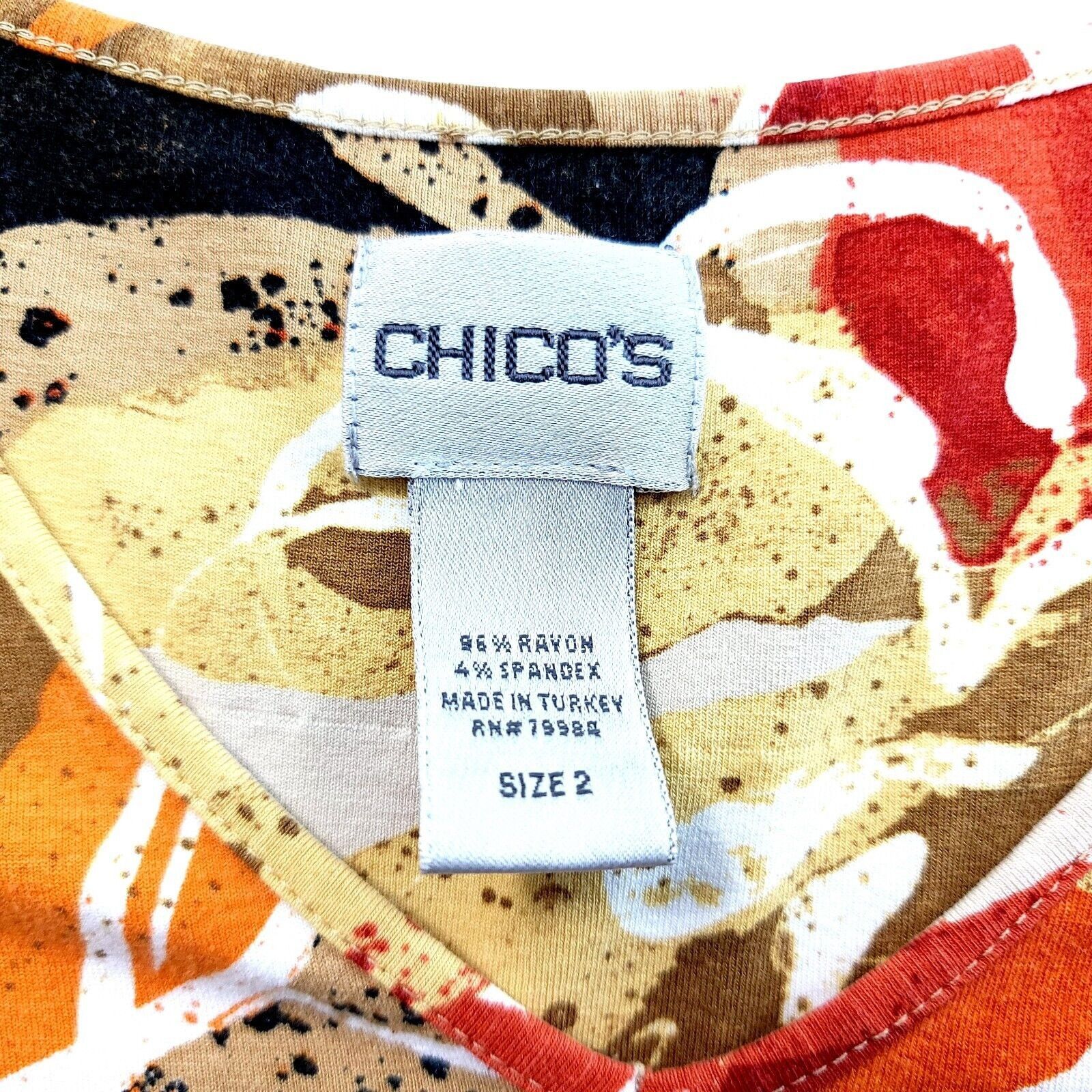 Chicos Chico's Yellow Red V-Neck Floral Blouse Top Size 2 Rayon Spa Size XS / US 0-2 / IT 36-38 - 4 Thumbnail
