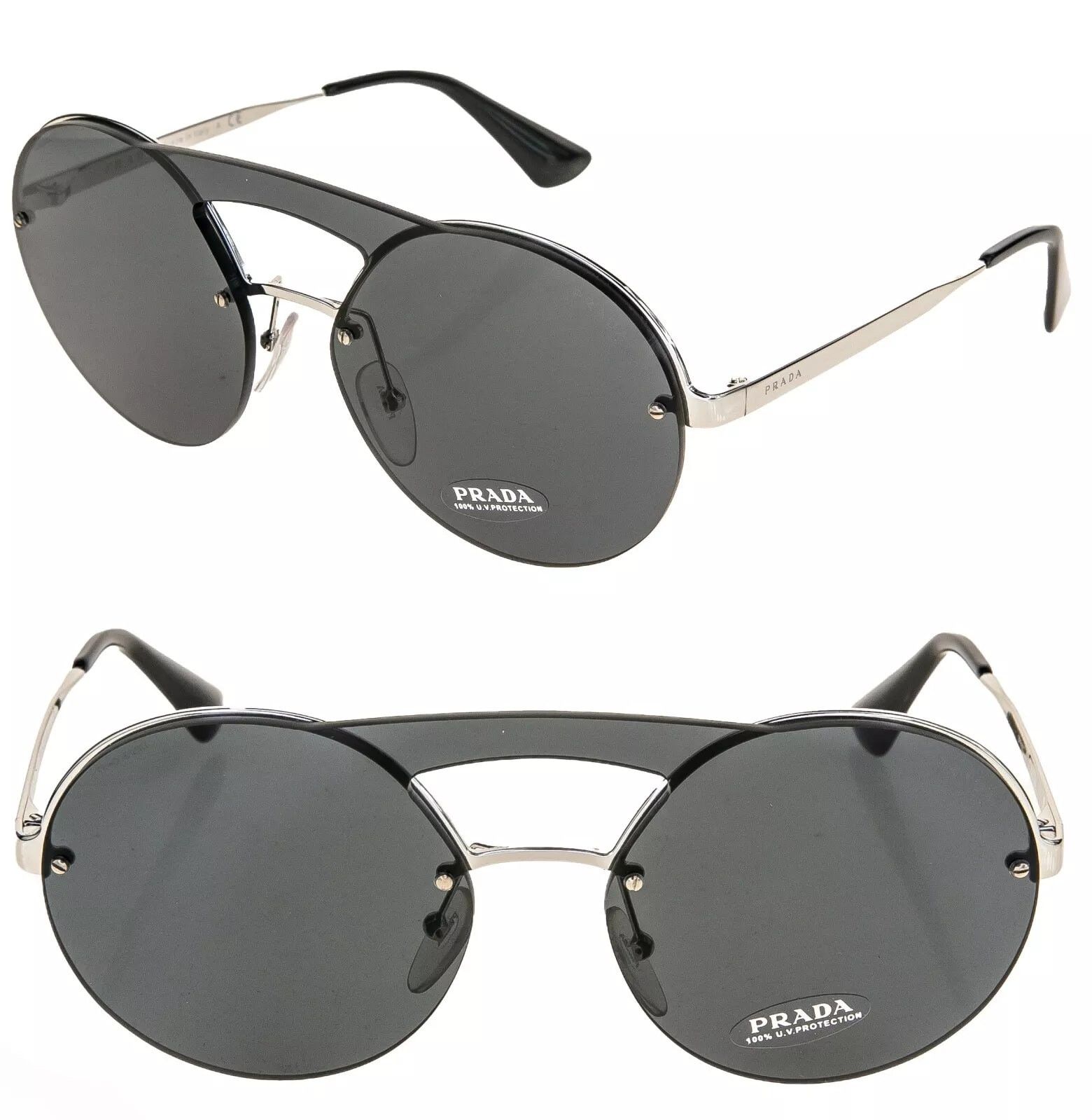 Prada PRADA 65T CINEMA Sunglasses Silver Black Rimless PR65TS Size ONE SIZE - 1 Thumbnail