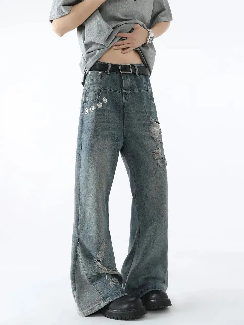 Japanese Brand Retro loose ripped patchwork jeans Size US 32 / EU 48 - 3 Thumbnail