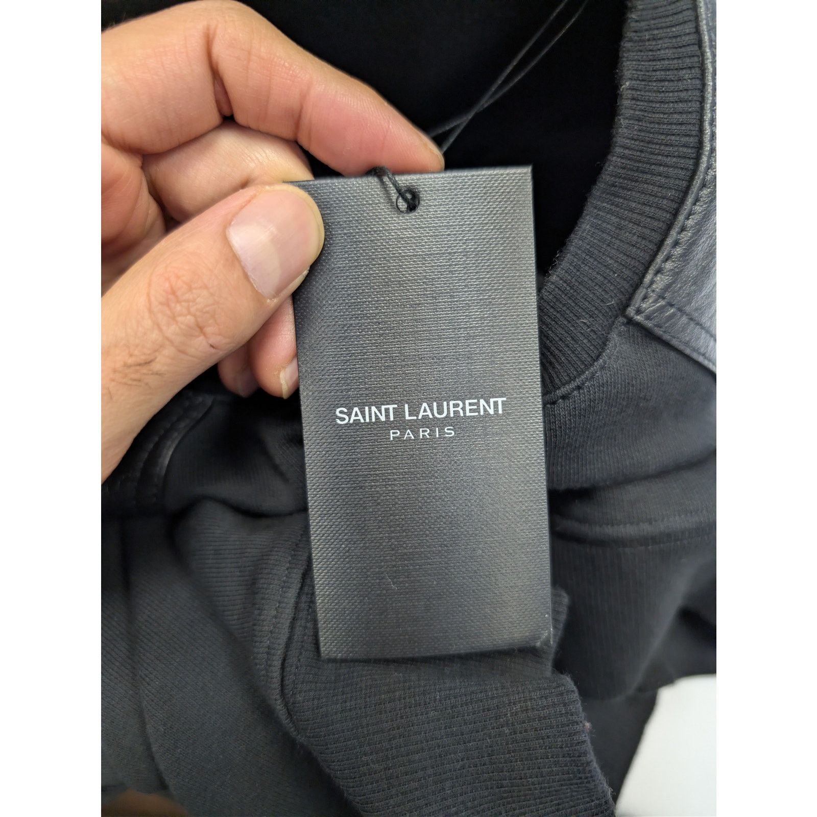 Saint Laurent Paris o1rshd1 CC20 cotton crewneck sweatshirt with lamb leather Size US M / EU 48-50 / 2 - 20 Thumbnail
