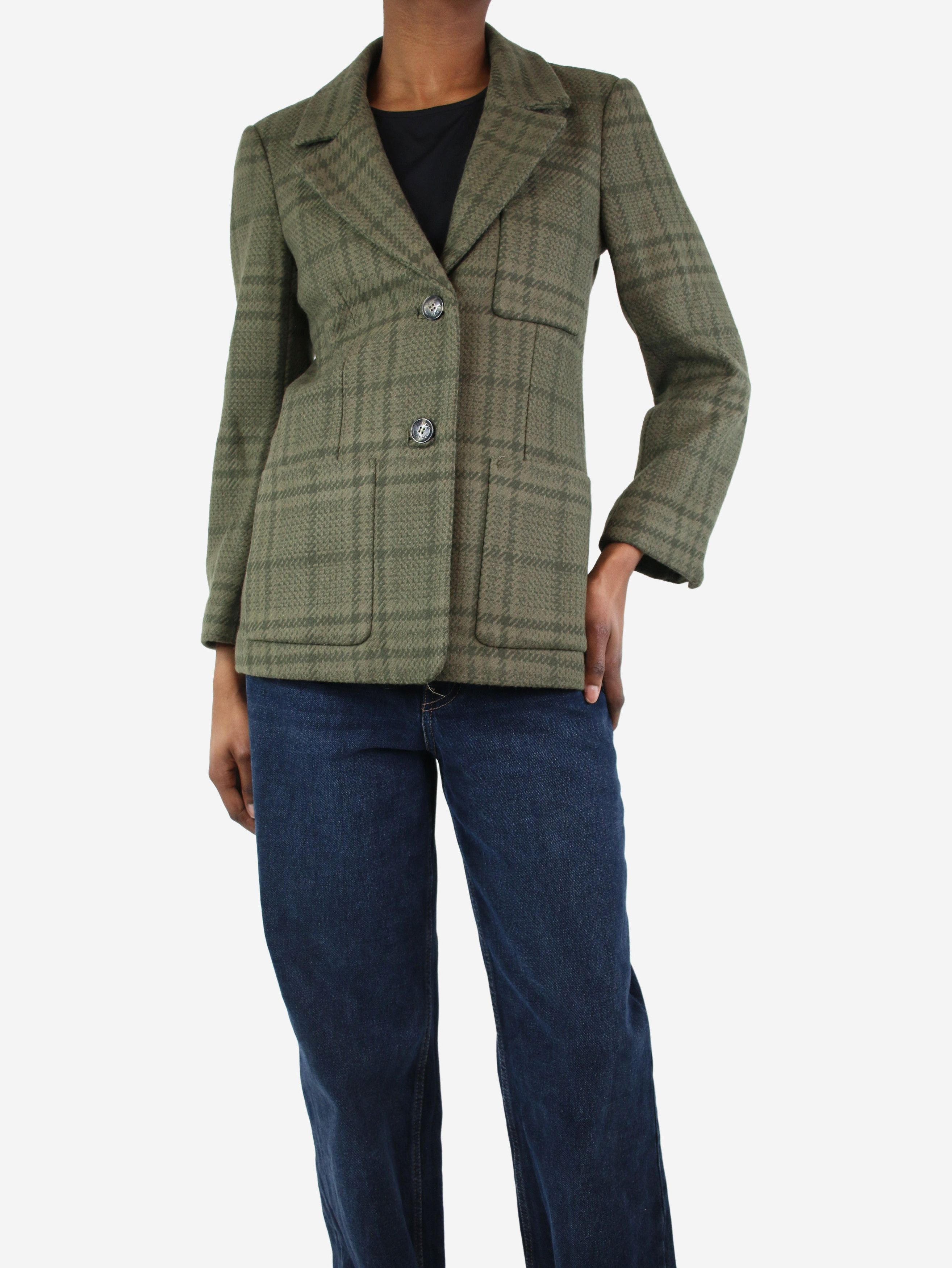 image of Ganni Green Checkered Blazer - Size Uk 6, Women's