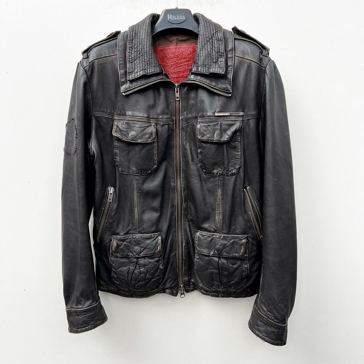 image of Super Dry (Superdry) Leather Jacket in Brown, Men's (Size Large)