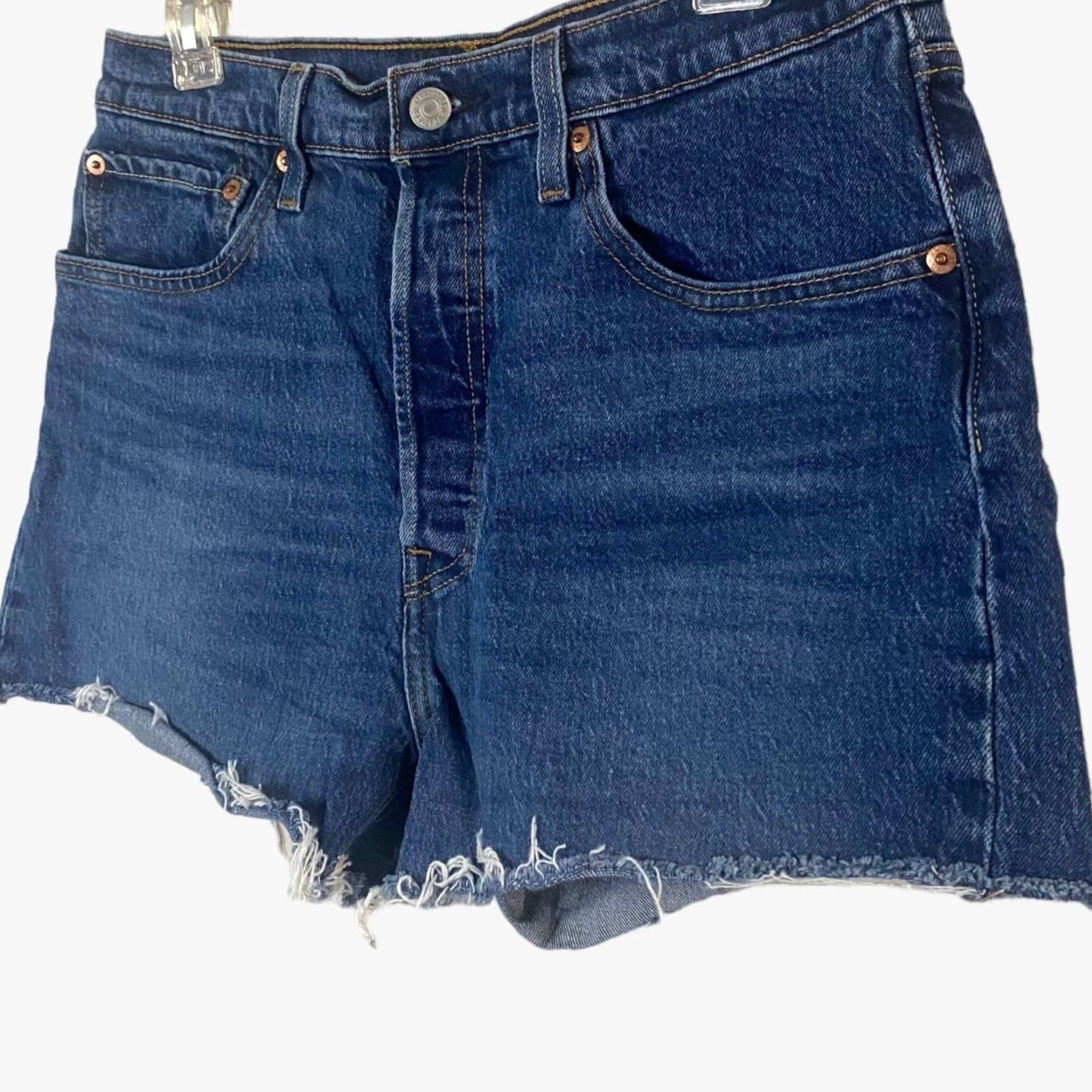 Levi's Levis 501 Button Fly Jean Shorts Womens Size 30 Blue Denim Medium Wash Raw Hem Size 30" / US 8 / IT 44 - 2 Thumbnail