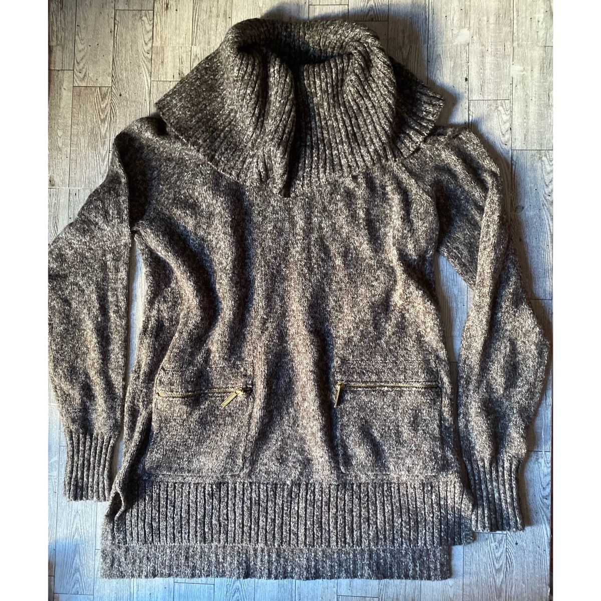 Michael Kors Michael Kors, Gray/Brown, Cable Knit, Oversized, Sweater Size S / US 4 / IT 40 - 16 Thumbnail