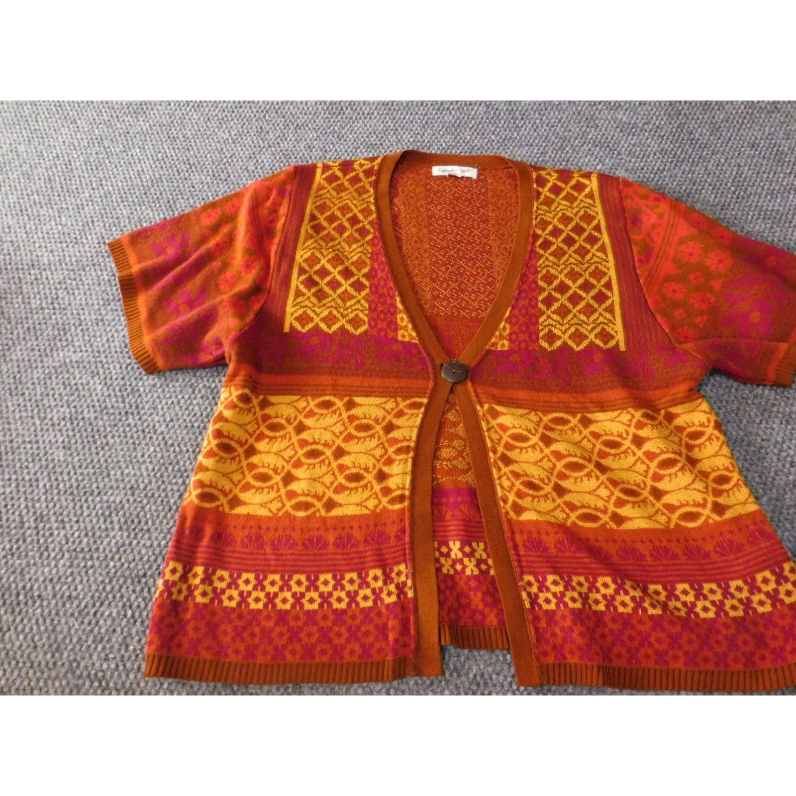 Coldwater Creek Coldwater Creek Cardigan Sweater Womens M Red Tribal V-Neck Button Open短 Size M / US 6-8 / IT 42-44 - 3 Thumbnail