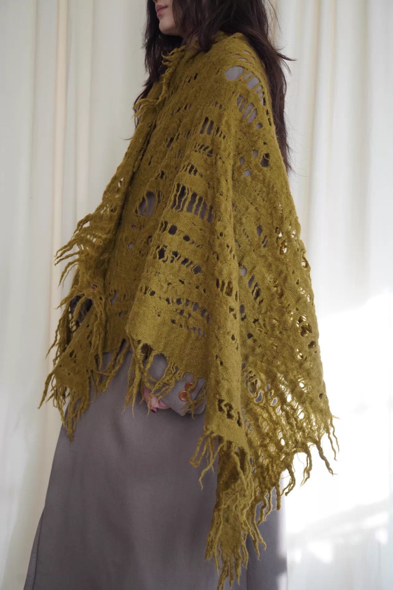 Y's Y's 2000s felted openwork wide wool scarf Size ONE SIZE - 7 Thumbnail