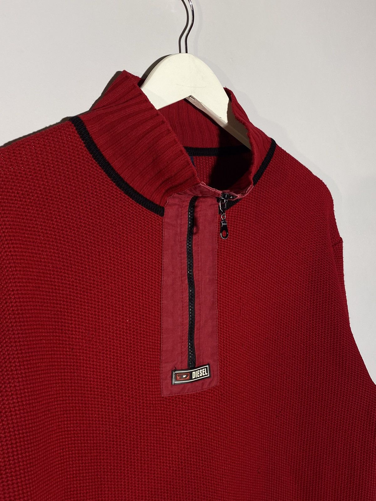 Diesel 🔥 Y2K DIESEL RED ZIP NECK SWEATER TECH CORE AESTHETIC Size US L / EU 52-54 / 3 - 3 Thumbnail