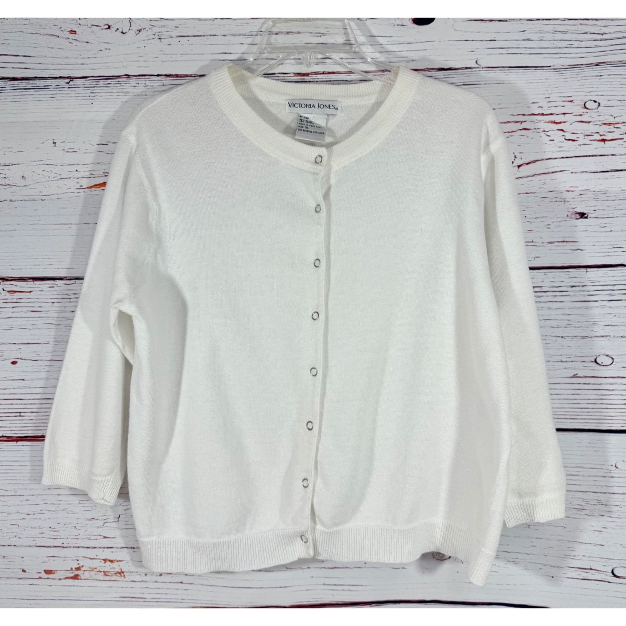 Vintage Vintage Victoria Jones Womens XL White Snap Front Knit Cardi Size XL / US 12-14 / IT 48-50 - 3 Thumbnail
