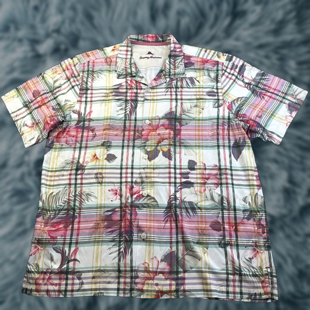 Tommy Bahama Tommy Bahama Shirt Mens XL Red Silk Floral Plaid Button-Up Short Sleeve Casual Beach Hawaiian Tropical Size US XL / EU 56 / 4 - 1 Thumbnail