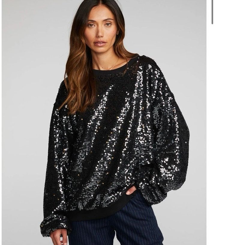 Chaser Brand CHASER Cotton Fleece Allover Sequin Crewneck Pullover Size S / US 4 / IT 40 - 1 Thumbnail