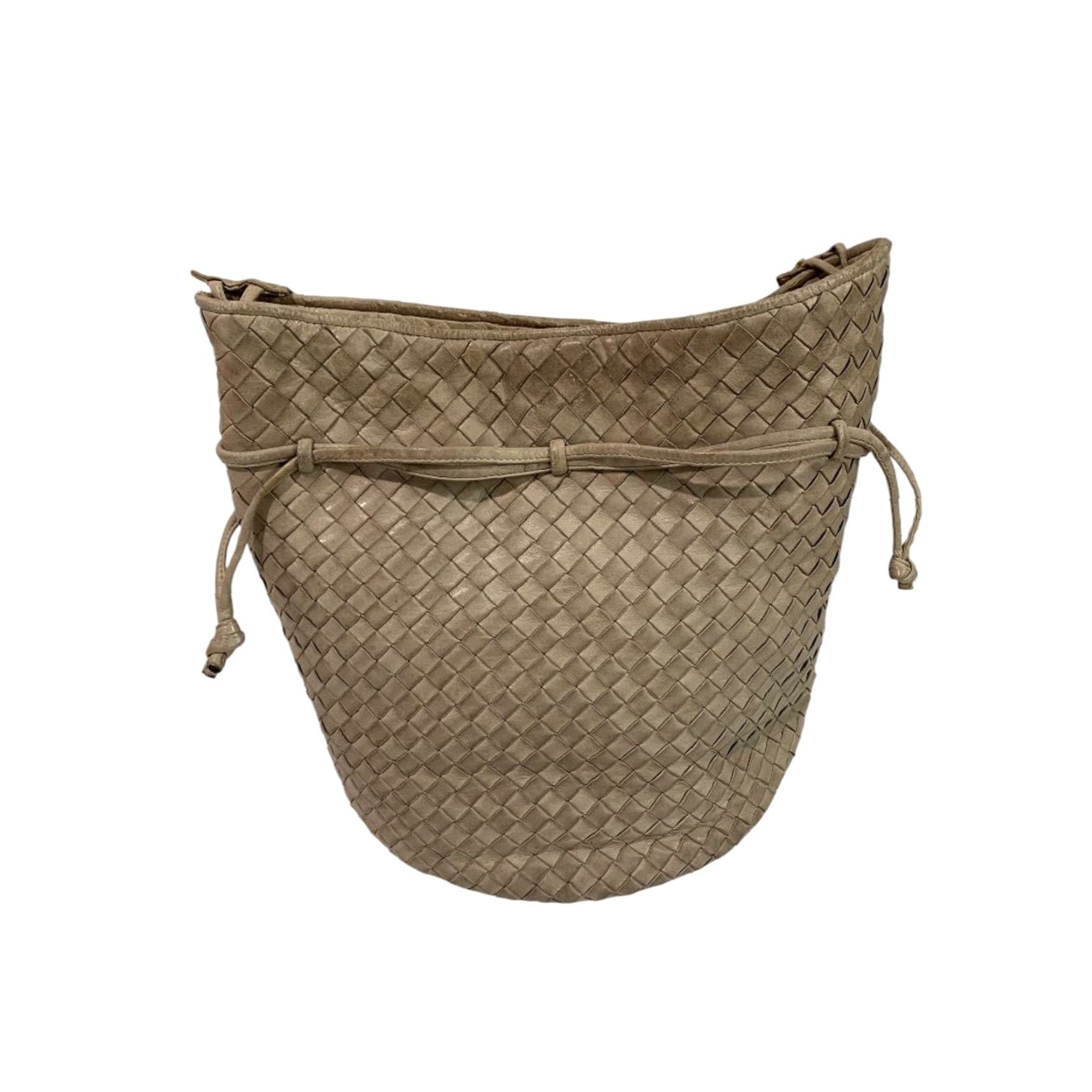 Vintage Madras Bucket Bag Purse Leather Gray Women 12" x 10" 4.5" bottom diameter 15" strap drop Made in Italy Woven Soft Crossbody? Size ONE SIZE - 3 Thumbnail