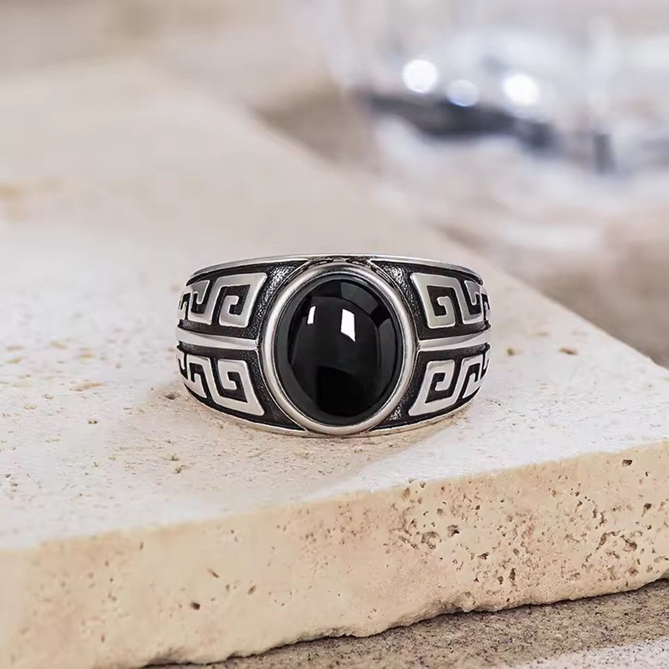 Sterling Silver Natural Black Onyx Ring Size ONE SIZE - 2 Thumbnail