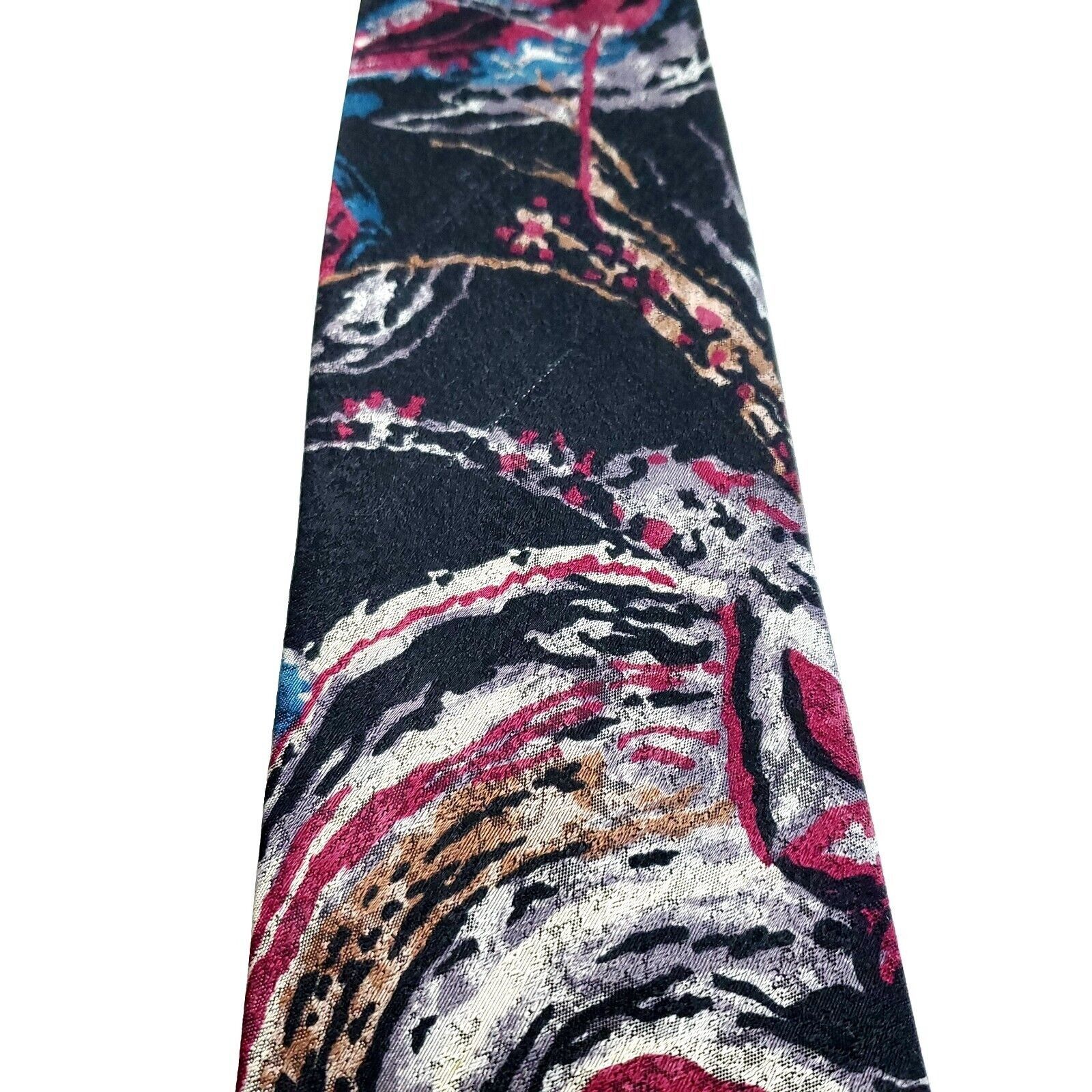 Designer Stefano Man Silk Tie Print Black Red Abstract Size ONE SIZE - 2 Thumbnail