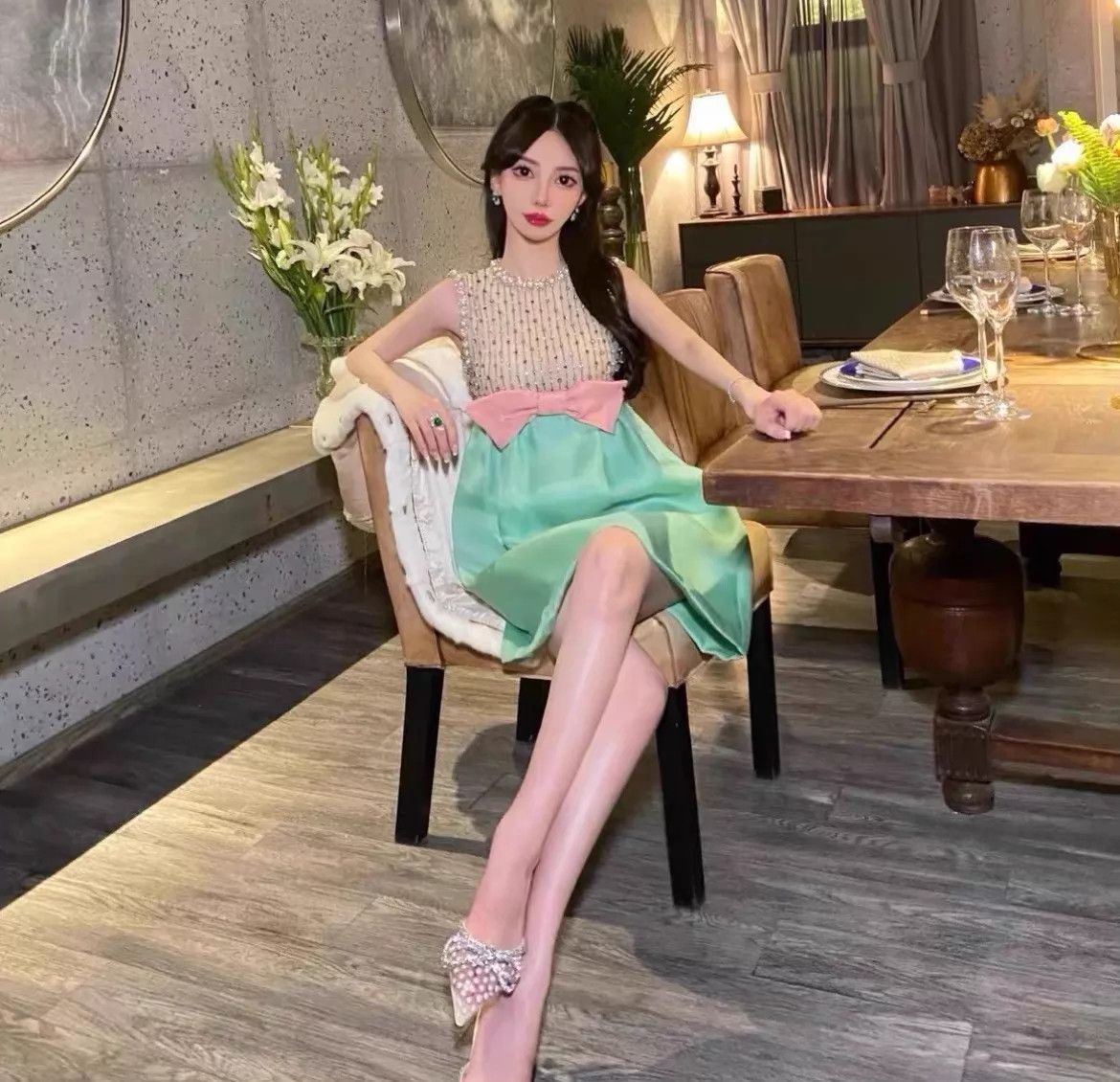 Miu Miu MIU MIU Pearl Crystal Bow High - Craft Dress 36 99New Size XS / US 0-2 / IT 36-38 - 2 Thumbnail