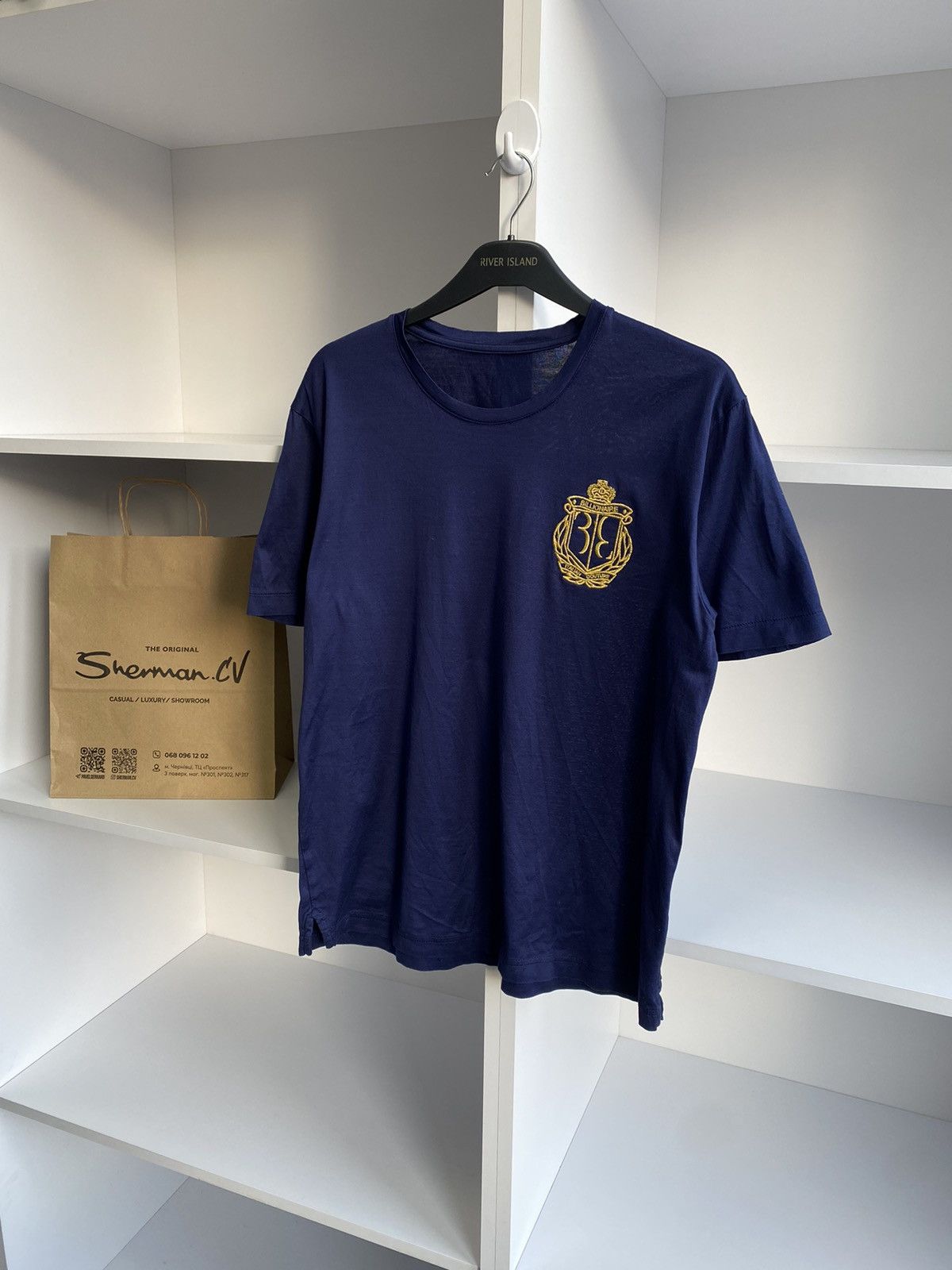 Billionaire Couture × Designer × Vintage Vintage Billionaire Couture Navy Luxury Streetwear T-shirt Size US L / EU 52-54 / 3 - 2 Thumbnail