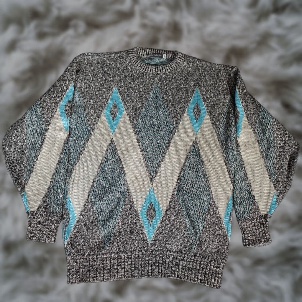 Vintage VINTAGE Ellis Island 90s Geometric Knit Sweater Mens XL Casual Heavyweight Pullover Made in USA Size US XL / EU 56 / 4 - 1 Thumbnail