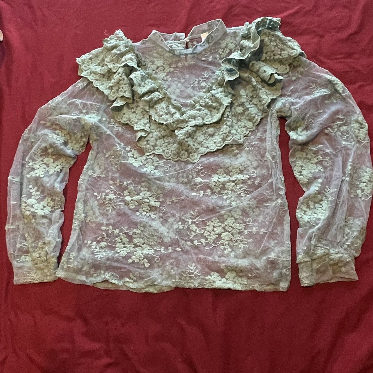Japanese Brand × Vintage Japanese Lace Ruffles Mesh Top Size M / US 6-8 / IT 42-44 - 2 Thumbnail