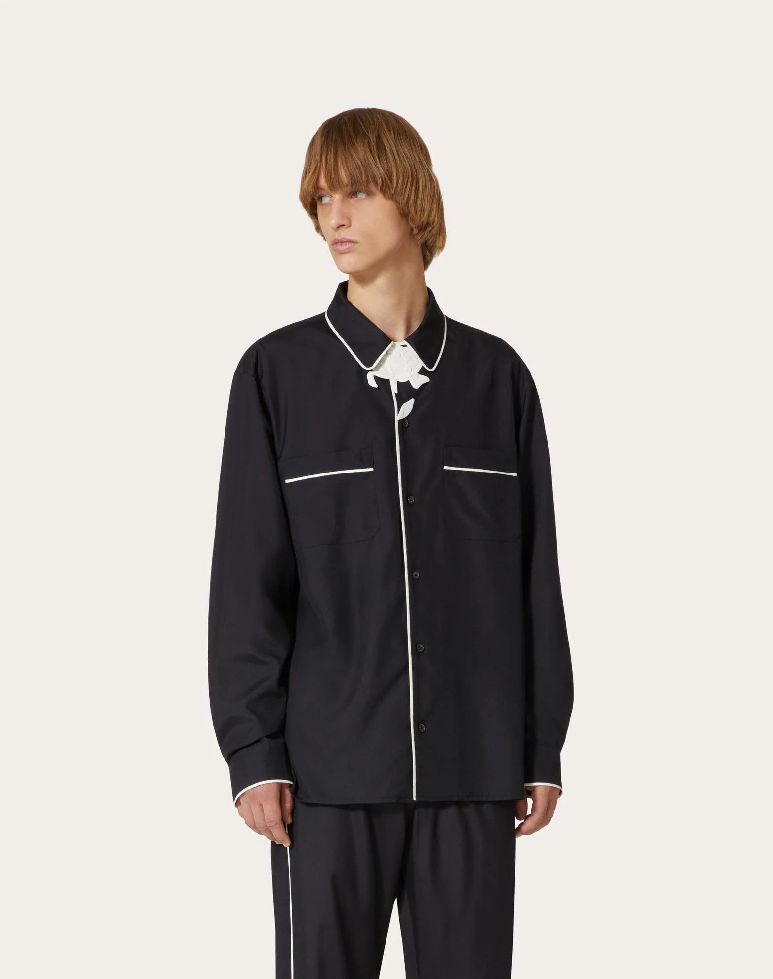 Valentino o1s22i1n1224 Silk Poplin Shirt in Black Size US M / EU 48-50 / 2 - 3 Thumbnail