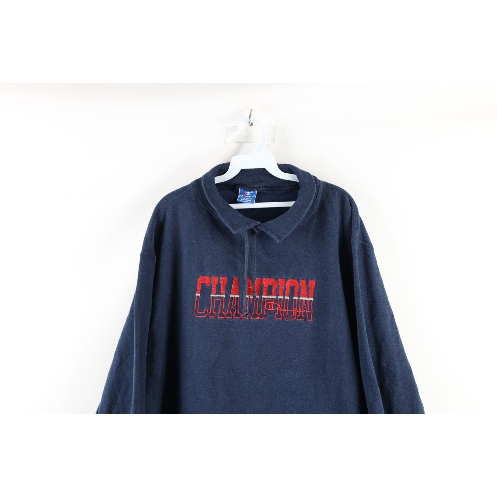 Champion × Vintage Vintage 90s Champion Faded Spell Out Collared Sweatshirt Size XXL / US 16-18 / IT 52-54 - 2 Thumbnail