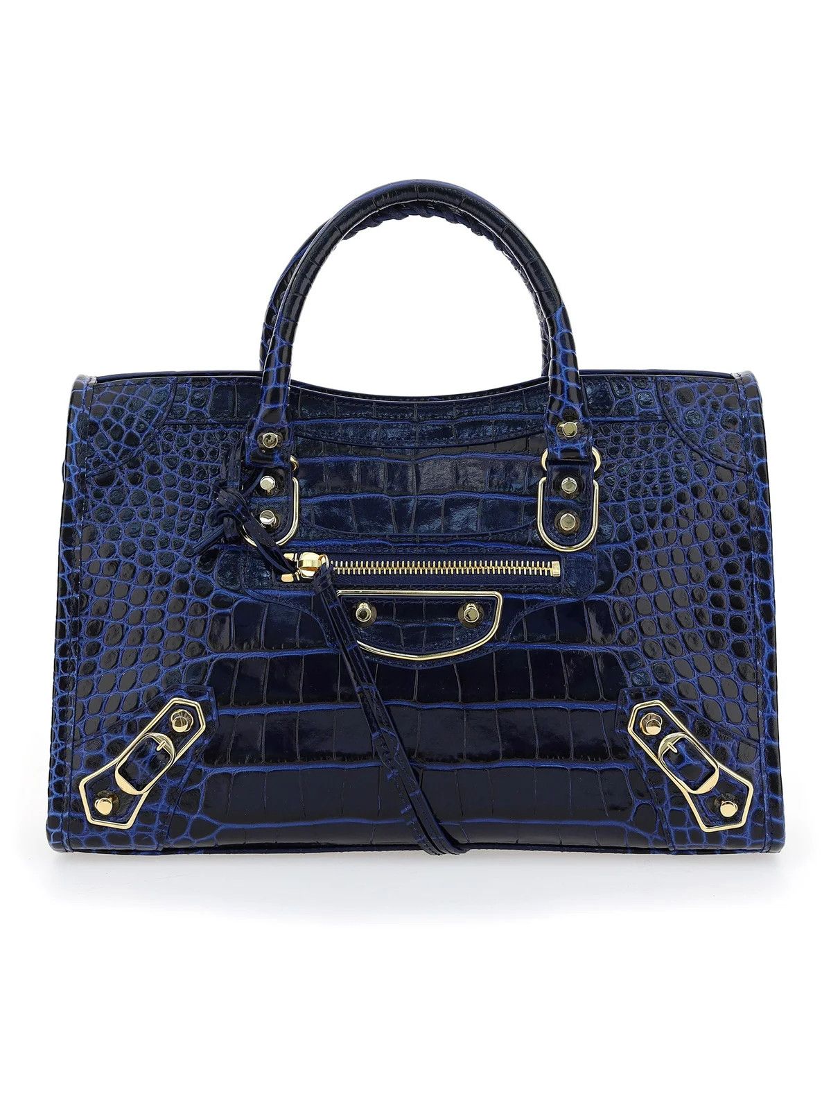 image of Balenciaga O1In1G1223 City S Embossed Tote Bag In Blue, Women's