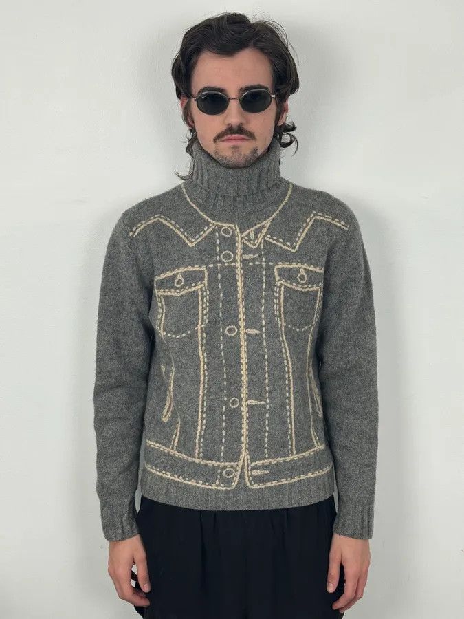 Moschino Moschino Grey Trompe L’Œil Wool Turtleneck Sweater Size US S / EU 44-46 / 1 - 2 Thumbnail