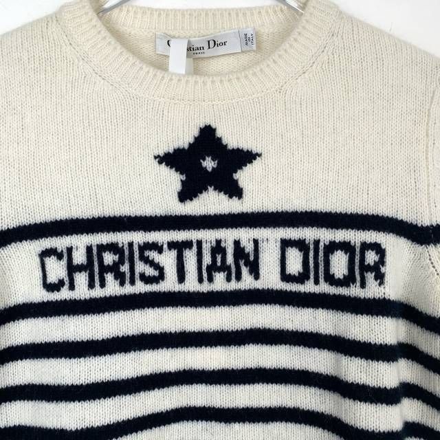 Dior Christian Dior Womens Ivory & Black Striped Wool Short Sleev Size XS / US 0-2 / IT 36-38 - 2 Thumbnail