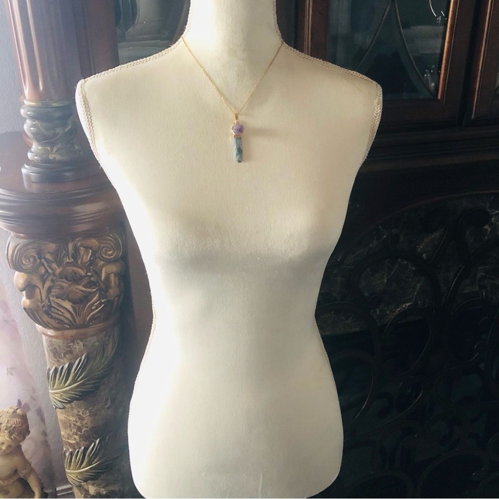 Handmade Handcrafted genuine kyanite and amethyst quartz necklace Size ONE SIZE - 12 Thumbnail