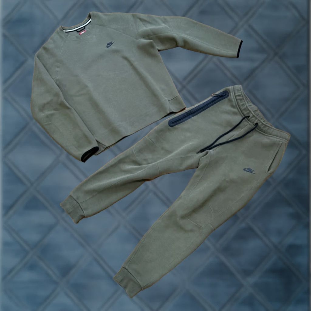 Nike Nike Sportswear Tech Fleece Green Tracksuit Sweatshirt & Track Pants 2 Piece Men S/M Slim Zip Pockets Hooded Olive Size US 29 - 1 Thumbnail