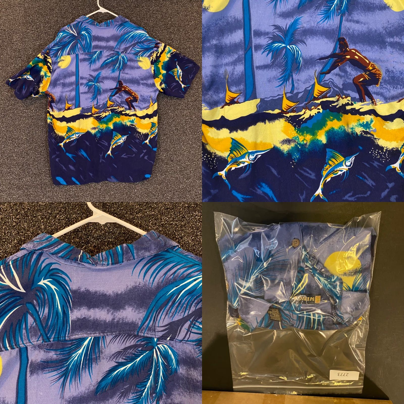 Vintage WINGO Hawaiian Shirt Mens XL Blue Floral Surfing Button Up Short Sleeve Rayon Shirt Size US XL / EU 56 / 4 - 8 Thumbnail