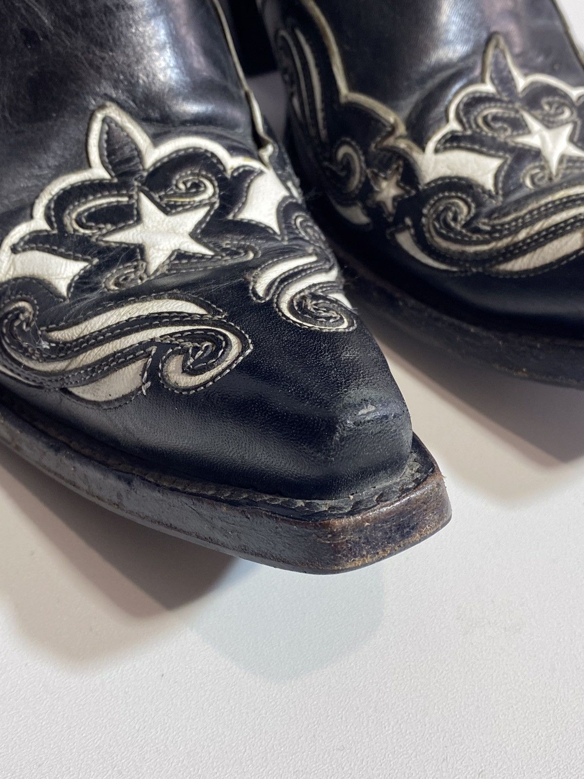 Genuine Leather 🔥 Y2K BLACK STAR COWBOY BOOTS MEXICO STAR EMBROIDERY WESTERN Size US 7 / EU 40 - 14 Thumbnail