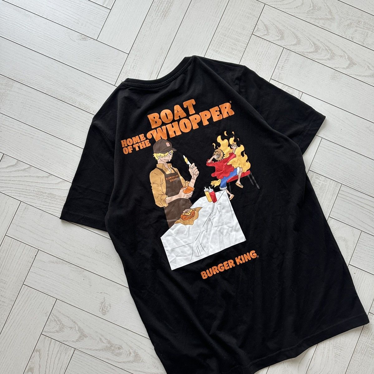 Anime Burger King x One Piece t-shirt anime Luffy graphic rare y2k Size US L / EU 52-54 / 3 - 5 Thumbnail