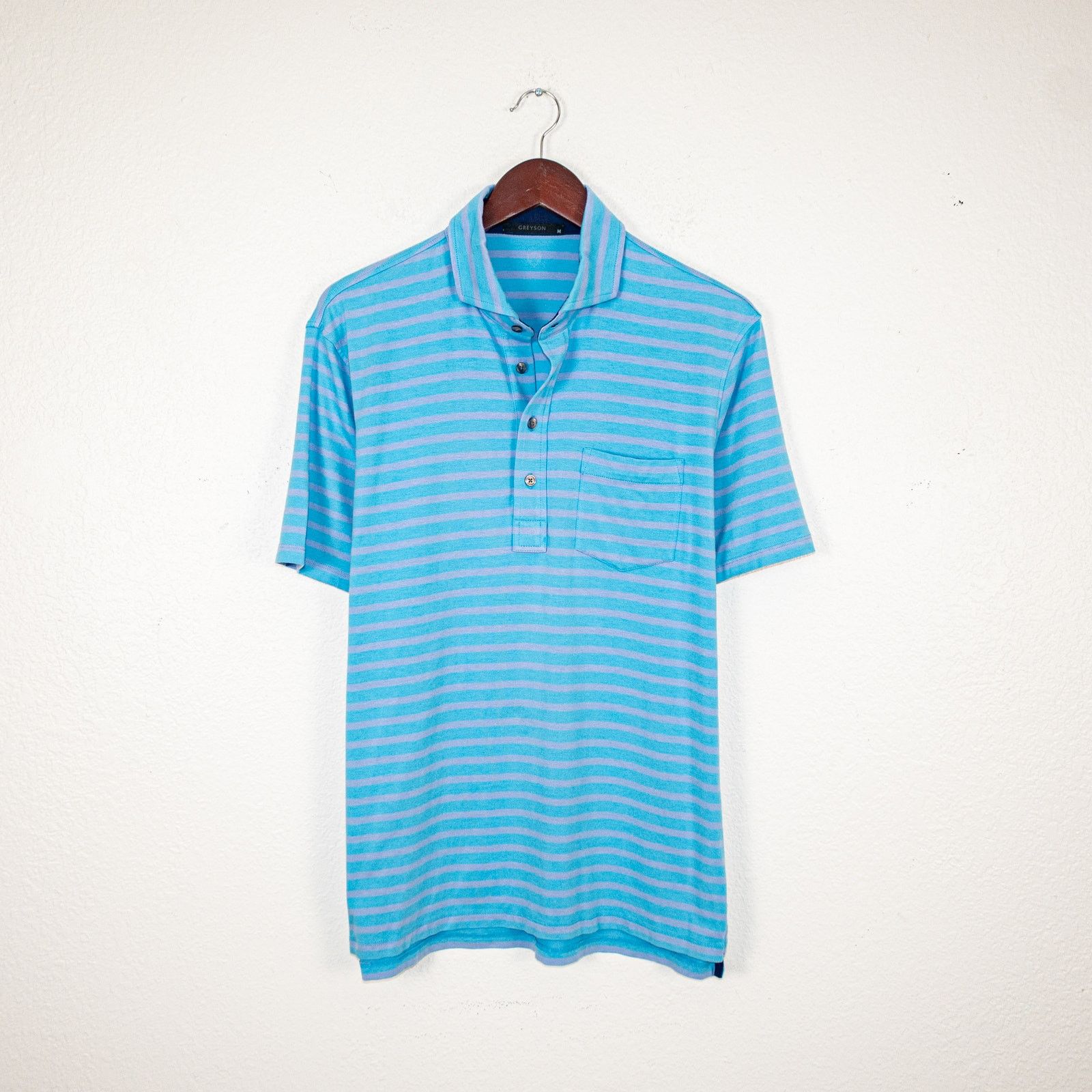 Other Greyson Medium Blue striped Golf Polo shirt Short Sleeve Size US M / EU 48-50 / 2 - 1 Thumbnail