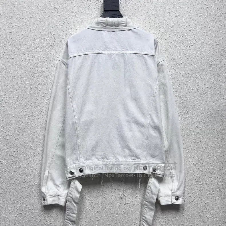 Balenciaga Balenciaga Collar Embroidered Ribbon White Denim Jacket Size S / US 4 / IT 40 - 2 Thumbnail