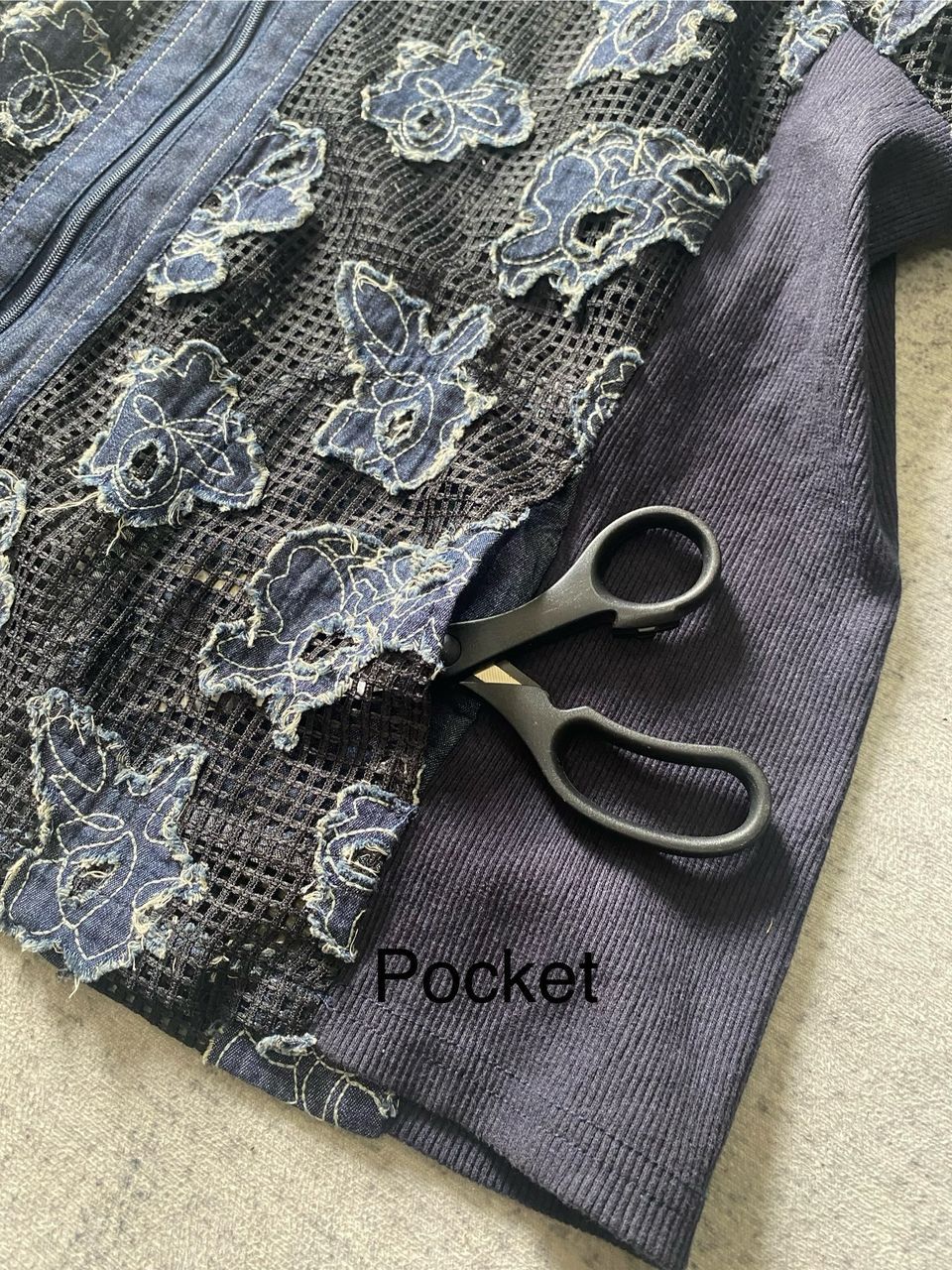 Jean × Le Grande Bleu (L.G.B.) Jean Crement Mash Floral Motive Indigo Boxy Cardigan Jacket Size L / US 10 / IT 46 - 6 Thumbnail