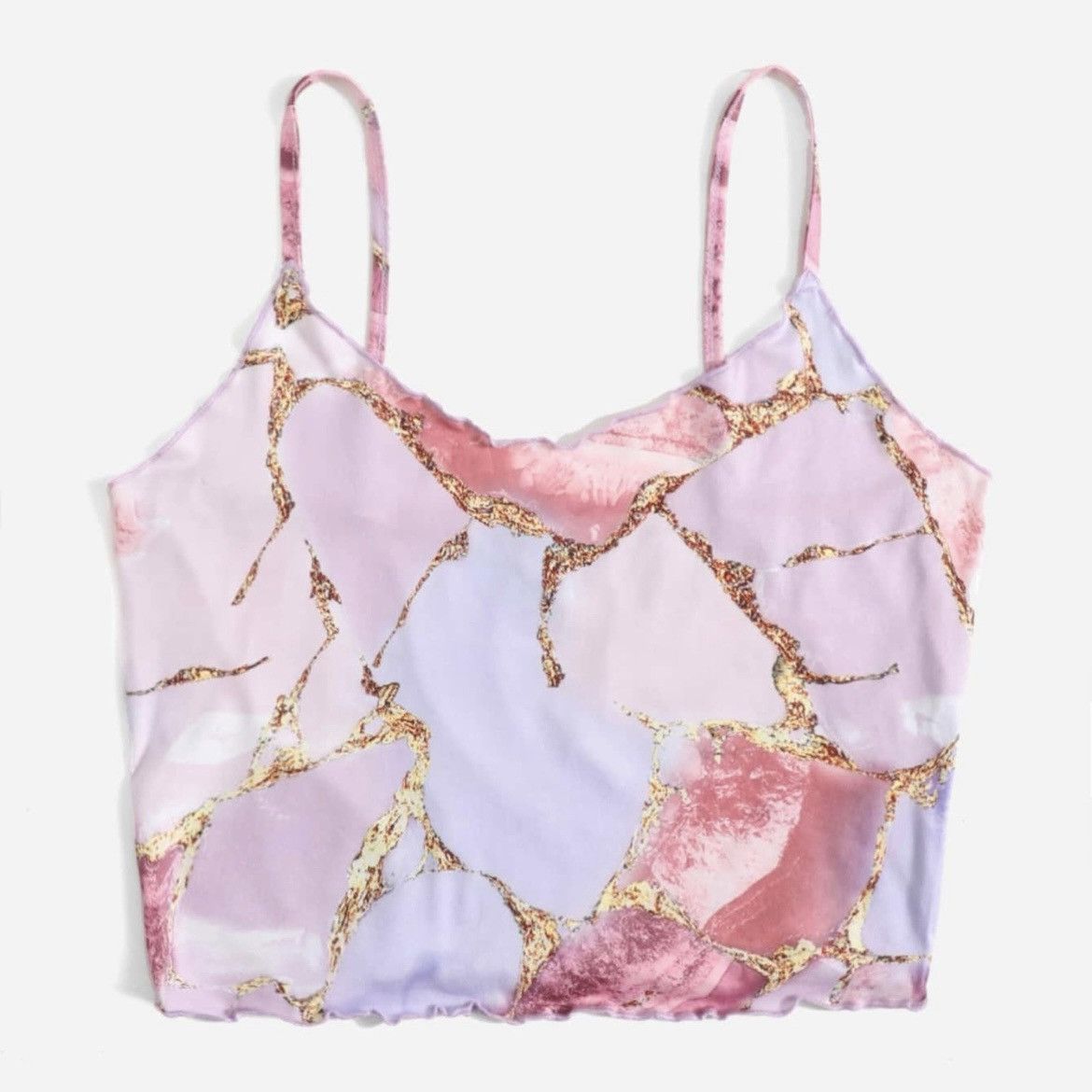 Other New Pink Purple Gold Marble Curly Trim Crop Top Women Small Size S / US 4 / IT 40 - 2 Thumbnail
