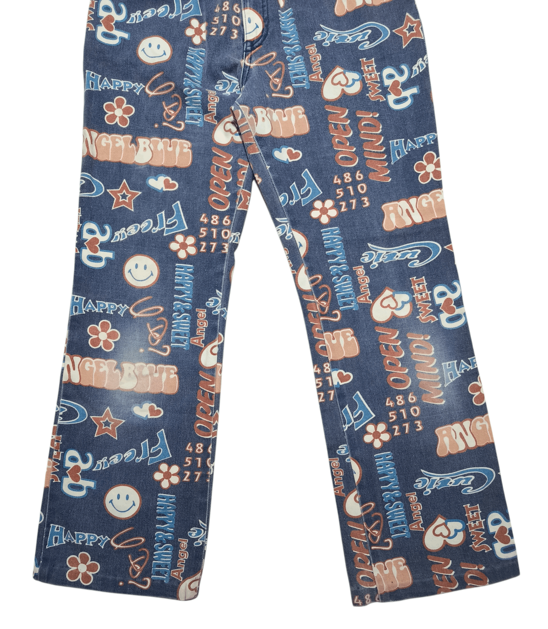 Vintage Y2K ANGEL BLUE Emoji Printed AOP Stretch Jeans Pants