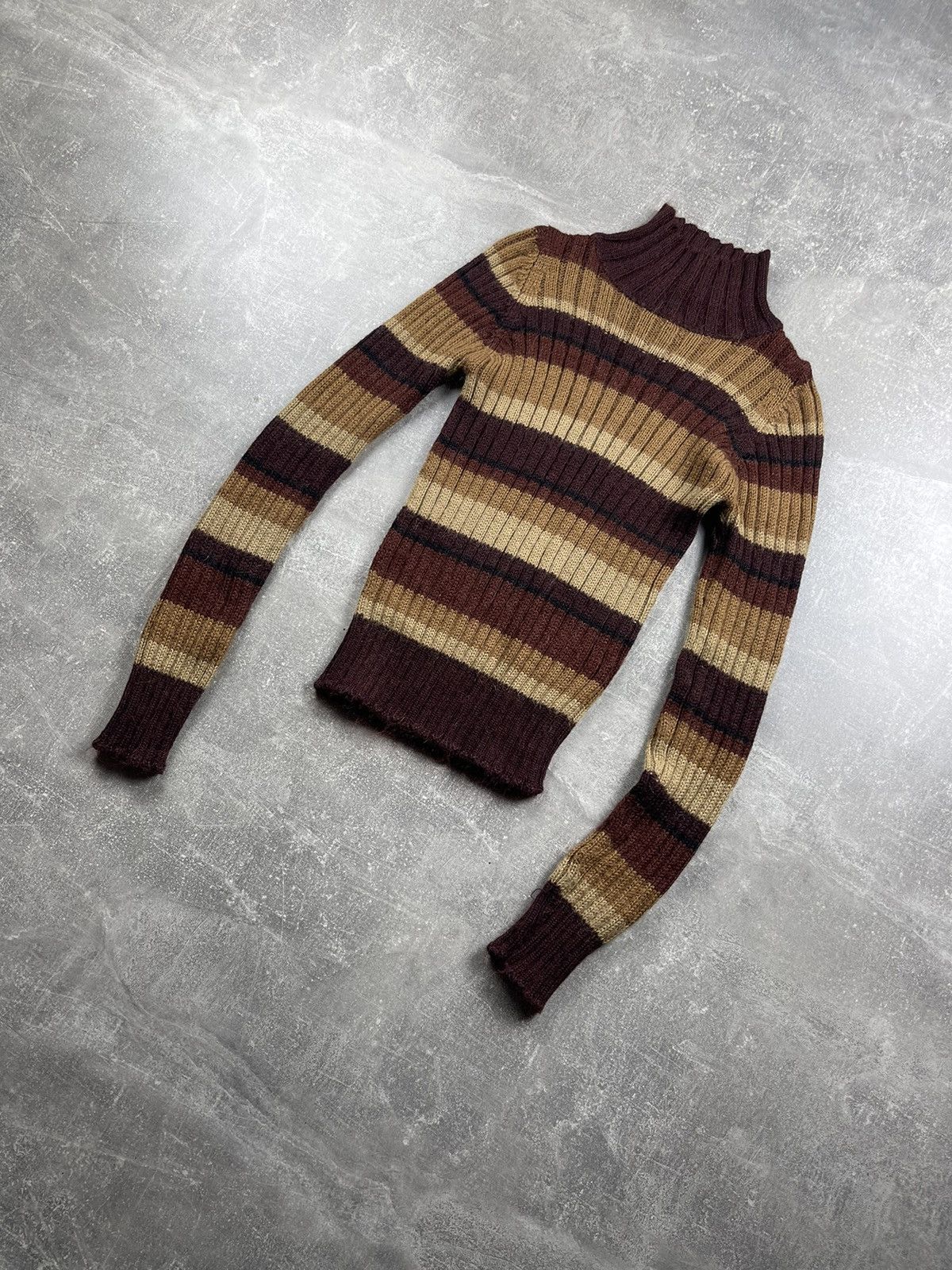 Dolce&Gabbana Vintage Striped Ribbed Wool Turtleneck Sweater