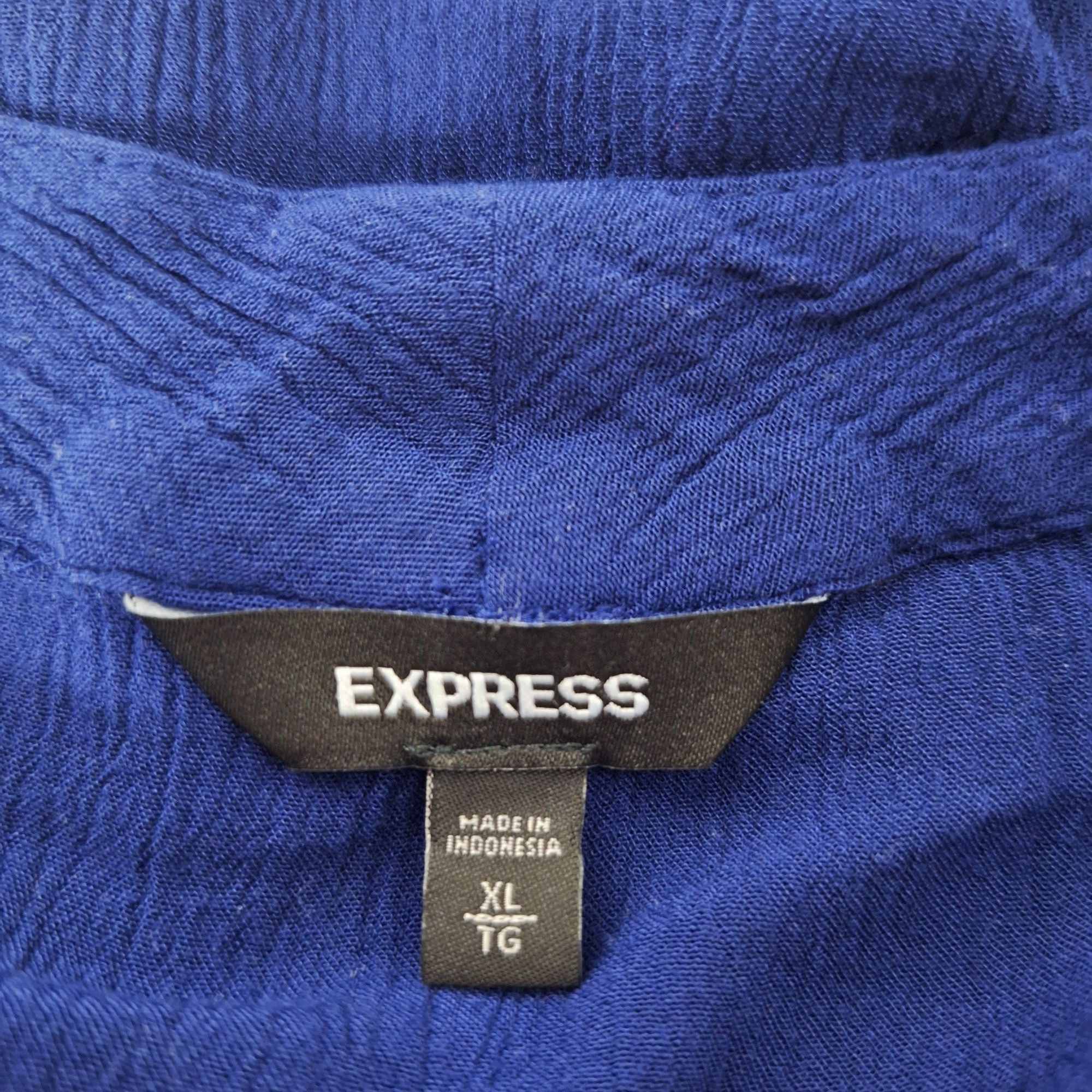 Express Express Royal Blue V-Neck Button Front Tie Front Rayon Blous Size XL / US 12-14 / IT 48-50 - 4 Thumbnail