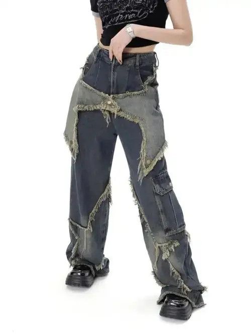 Japanese Brand Star Stitching Tassel Jeans Pants Women Size 32" / US 10 / IT 46 - 3 Thumbnail