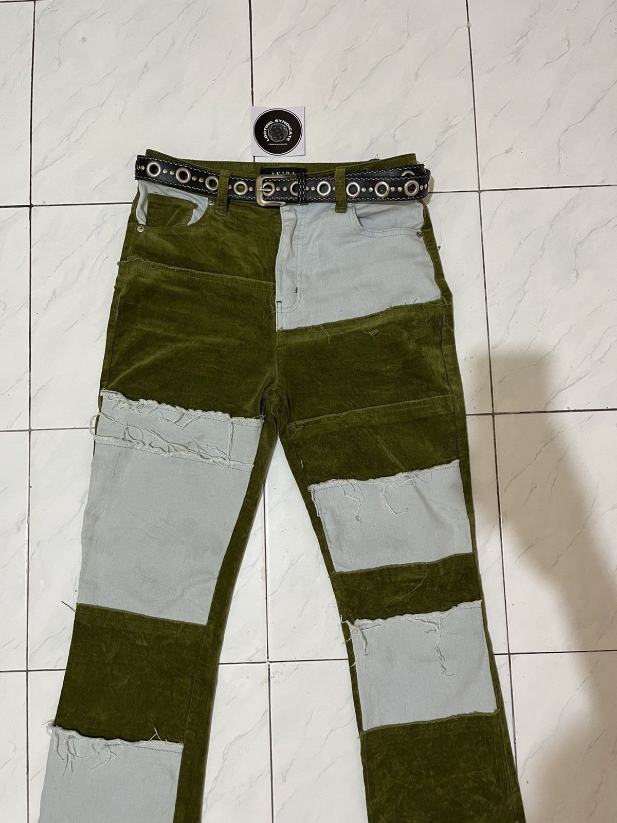 Japanese Brand 🔥 Akira Denim Flare Patchwork Corduroy Pants Size US 30 / EU 46 - 2 Thumbnail